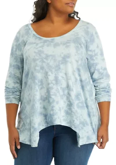 Plus Long Sleeve Scoop Neck Shark Bite Top