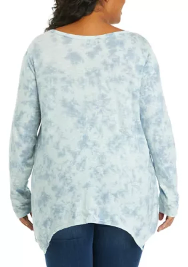 Plus Long Sleeve Scoop Neck Shark Bite Top