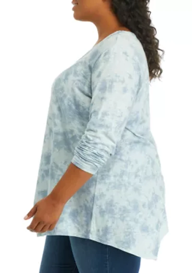 Plus Long Sleeve Scoop Neck Shark Bite Top