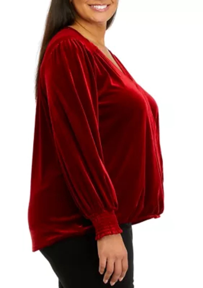 Plus Shirred Sleeve Wrap Top