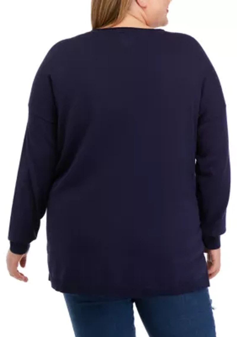 Plus Long Sleeve V-Neck Pullover Side Slit Sweater