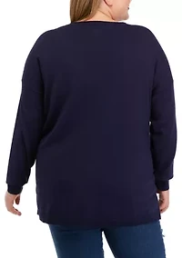 Plus Long Sleeve V-Neck Pullover Side Slit Sweater