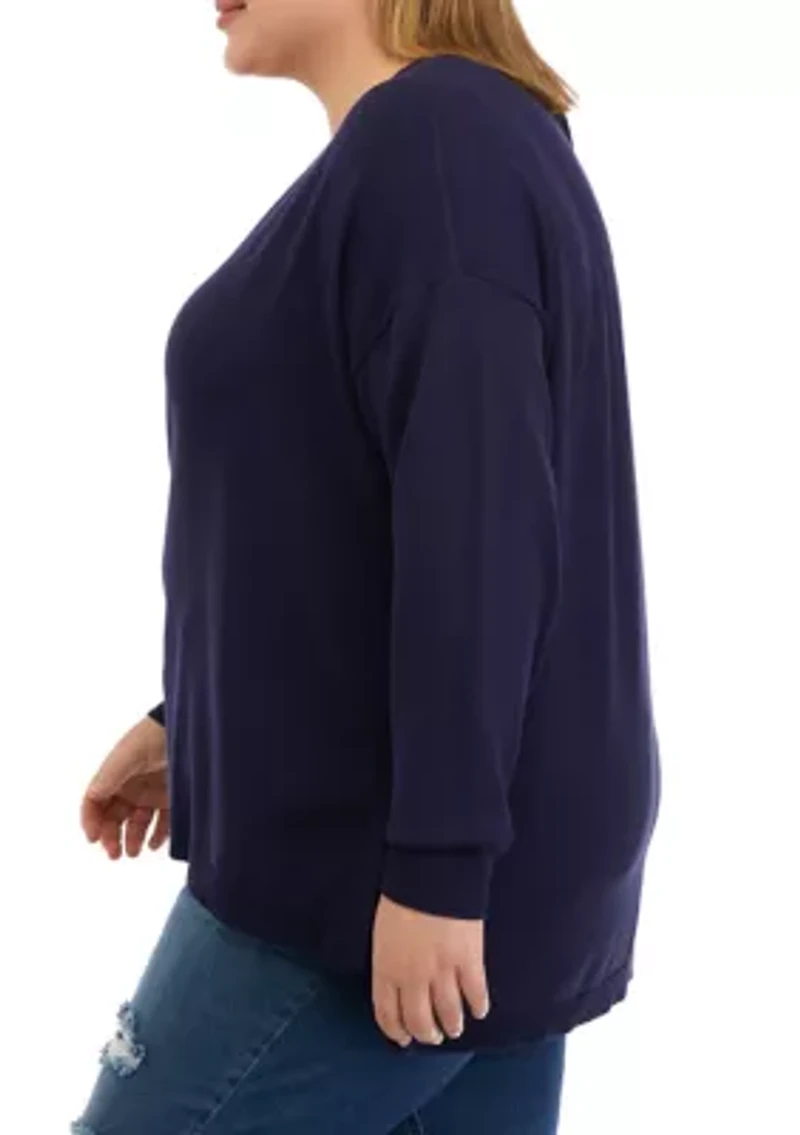 Plus Long Sleeve V-Neck Pullover Side Slit Sweater