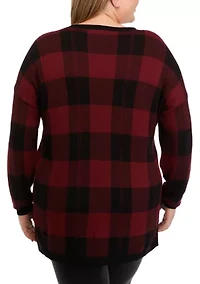 Plus Long Sleeve V-Neck Jacquard Pullover Sweater