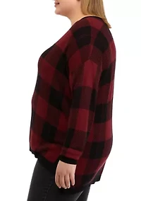 Plus Long Sleeve V-Neck Jacquard Pullover Sweater