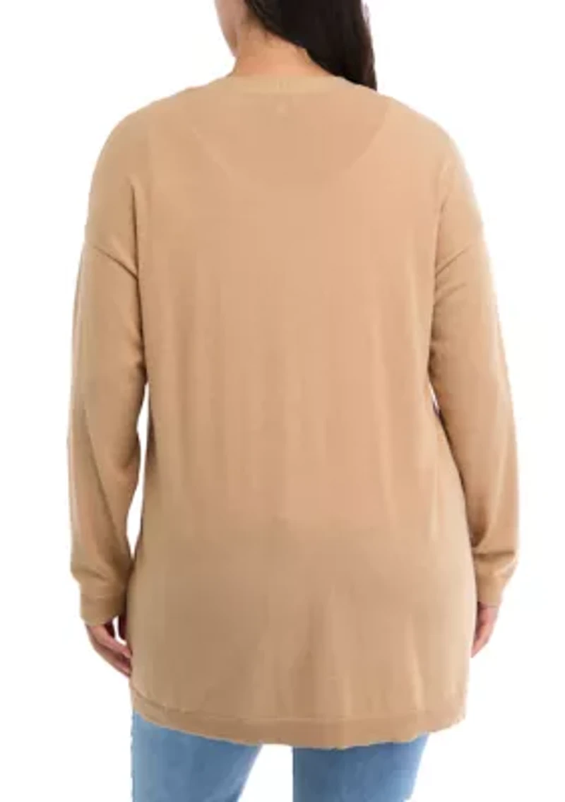 Plus Button Front Duster Cardigan