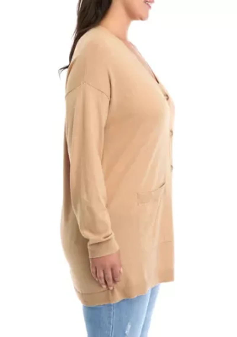 Plus Button Front Duster Cardigan