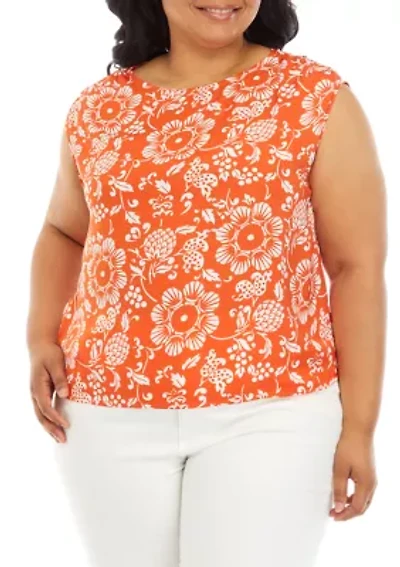 Plus Printed Cap Sleeve Blouse