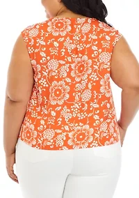 Plus Printed Cap Sleeve Blouse