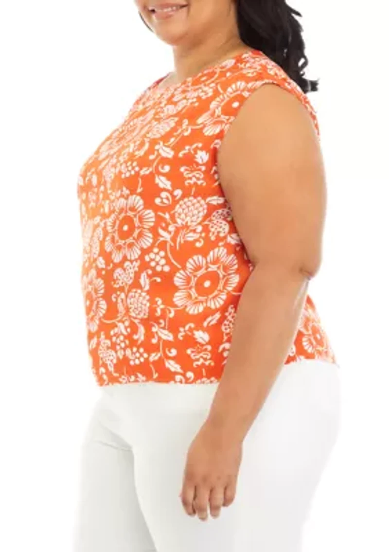 Plus Printed Cap Sleeve Blouse