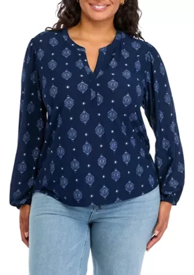 Plus Printed Popover Blouse