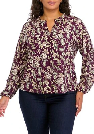 Plus Long Sleeve Printed Blouse
