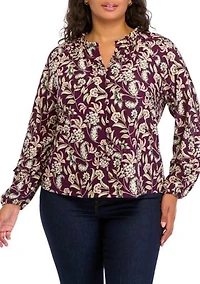 Plus Long Sleeve Printed Blouse