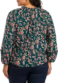 Plus Long Sleeve Printed Blouse