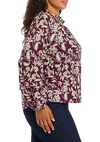 Plus Long Sleeve Printed Blouse