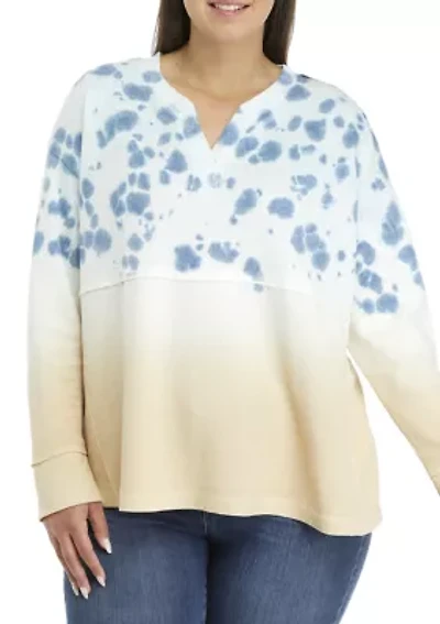 Plus Split Neck Ribbed Pullover