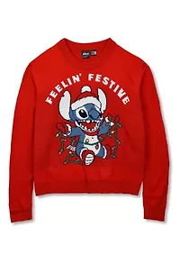 Stitch Feeling Festive Lights Graphic Long Sleeve Sweater