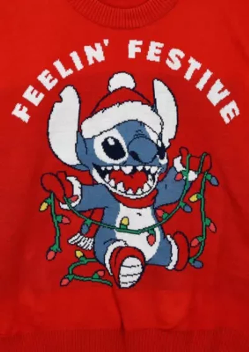 Stitch Feeling Festive Lights Graphic Long Sleeve Sweater