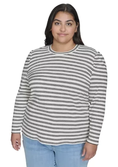 Plus Long Puff Sleeve Striped Top
