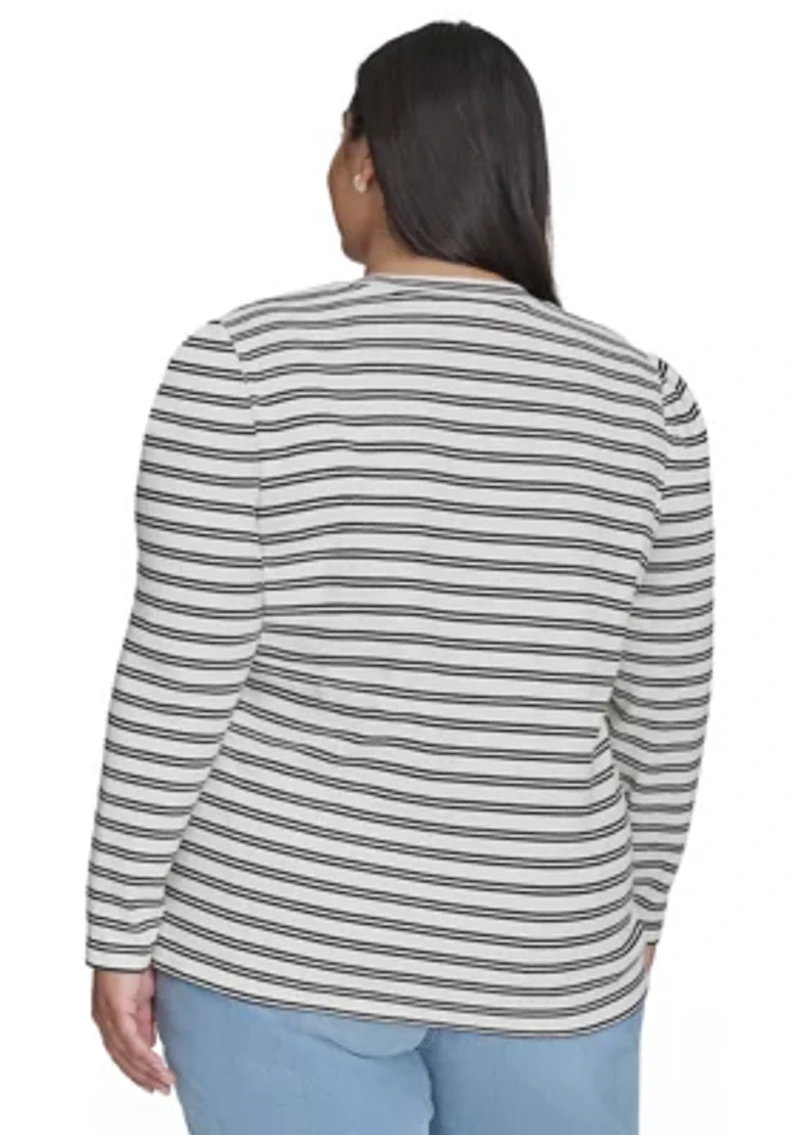 Plus Long Puff Sleeve Striped Top