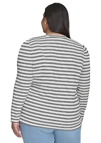 Plus Long Puff Sleeve Striped Top