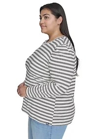 Plus Long Puff Sleeve Striped Top