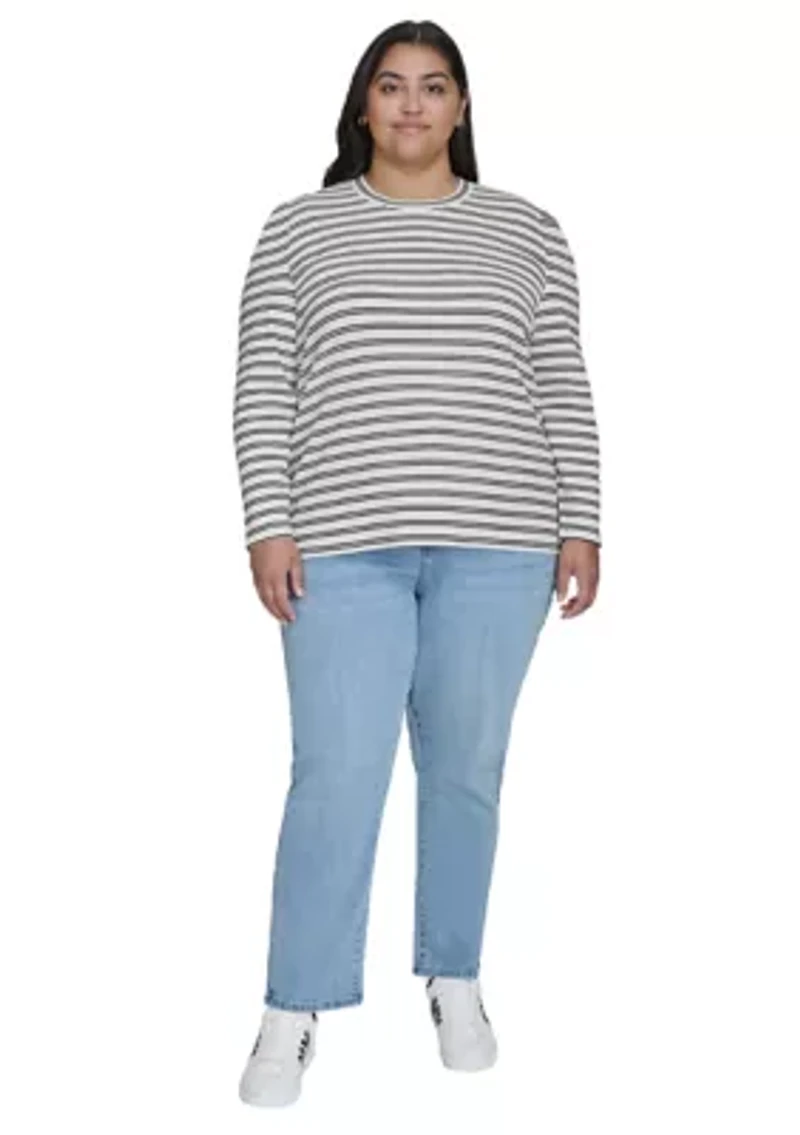 Plus Long Puff Sleeve Striped Top