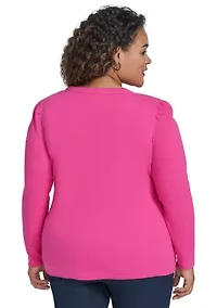 Plus Long Sleeve V-Neck Top