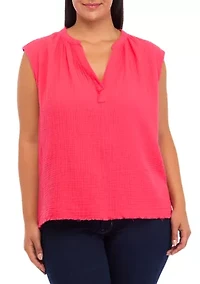 Plus Gauze Sleeveless Crop Top