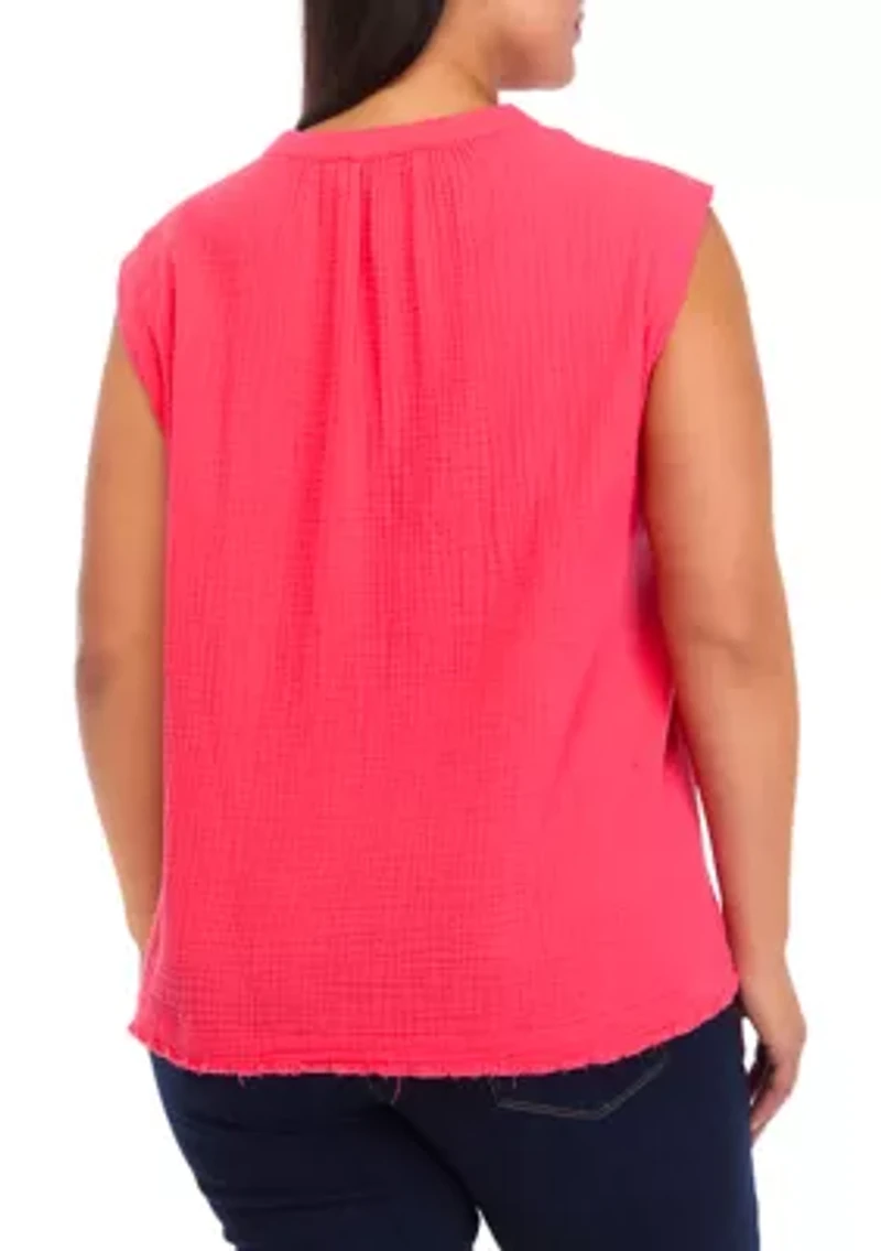 Plus Gauze Sleeveless Crop Top