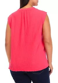 Plus Gauze Sleeveless Crop Top