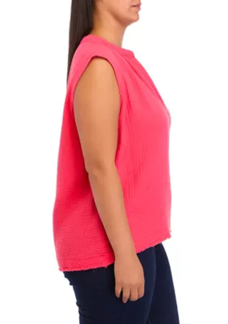 Plus Gauze Sleeveless Crop Top