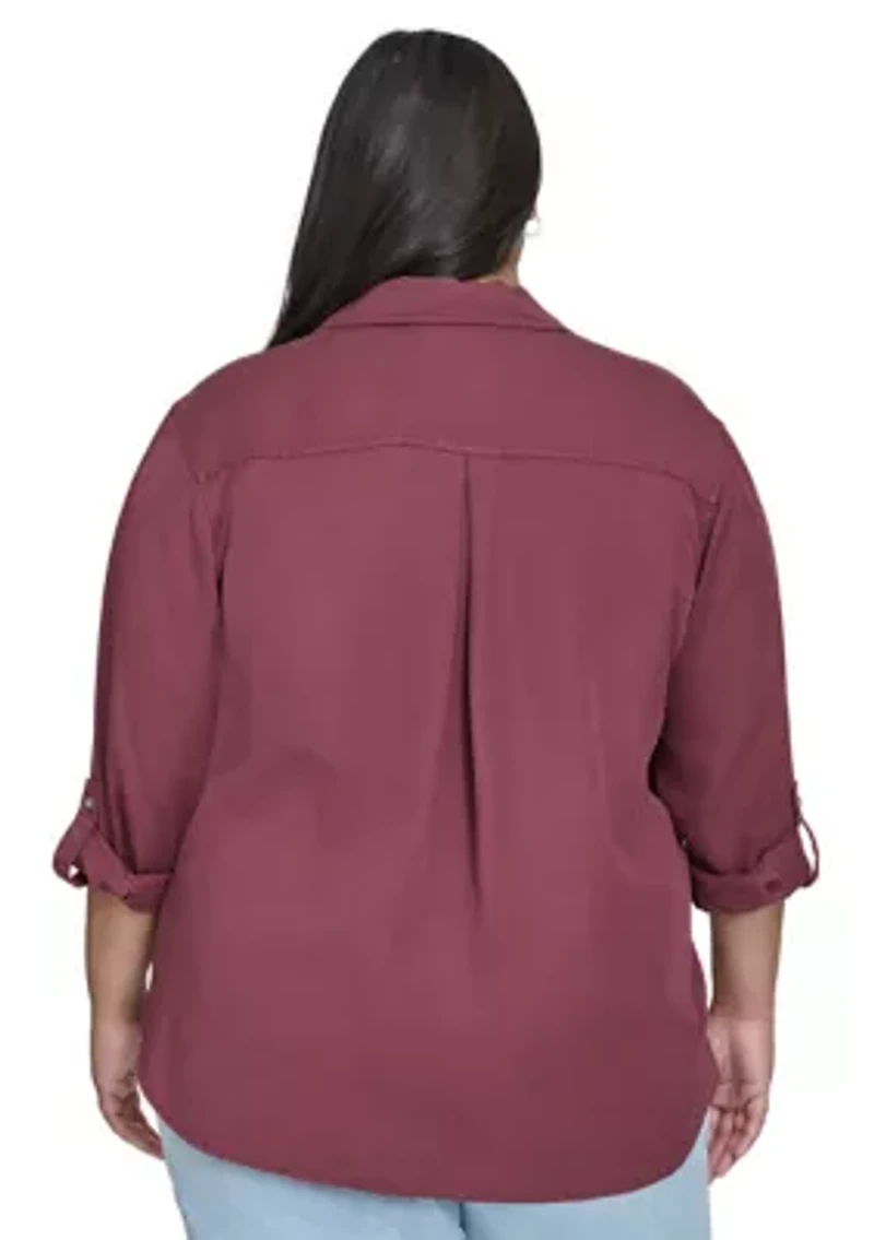 Plus Button Front Blouse