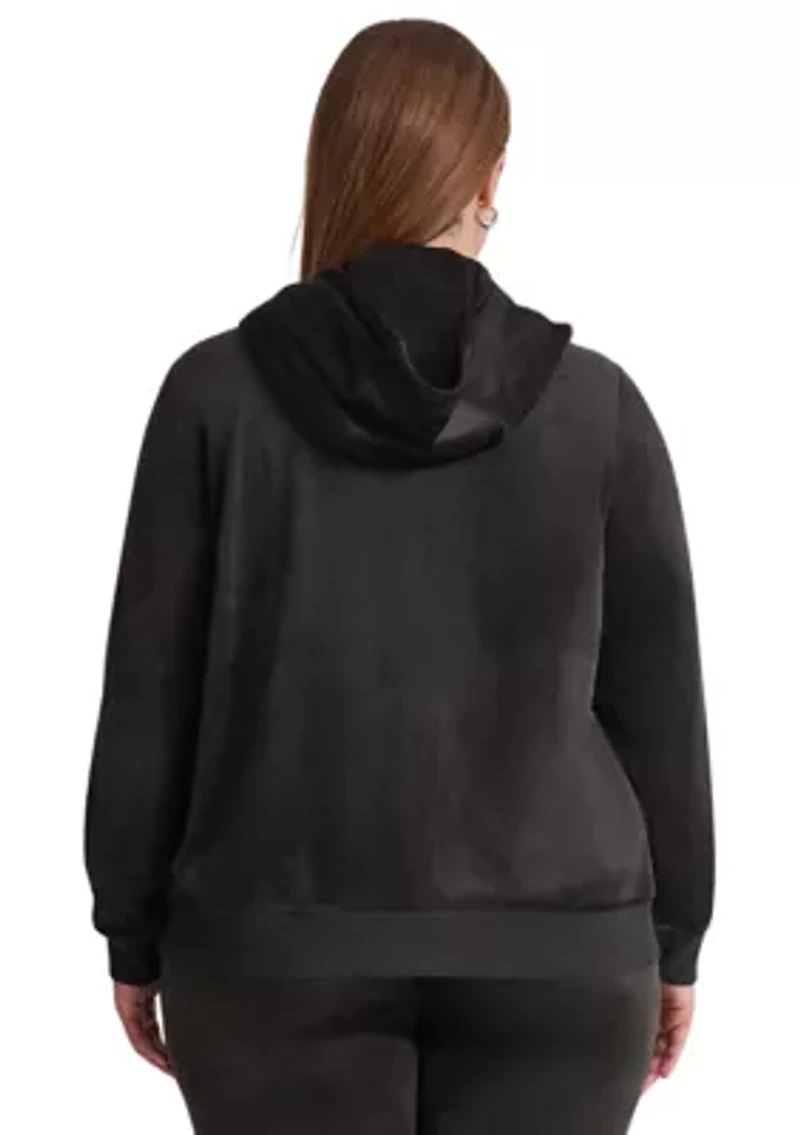 Plus Sequin Appliqué Satin Stitch Logo Velour Hoodie