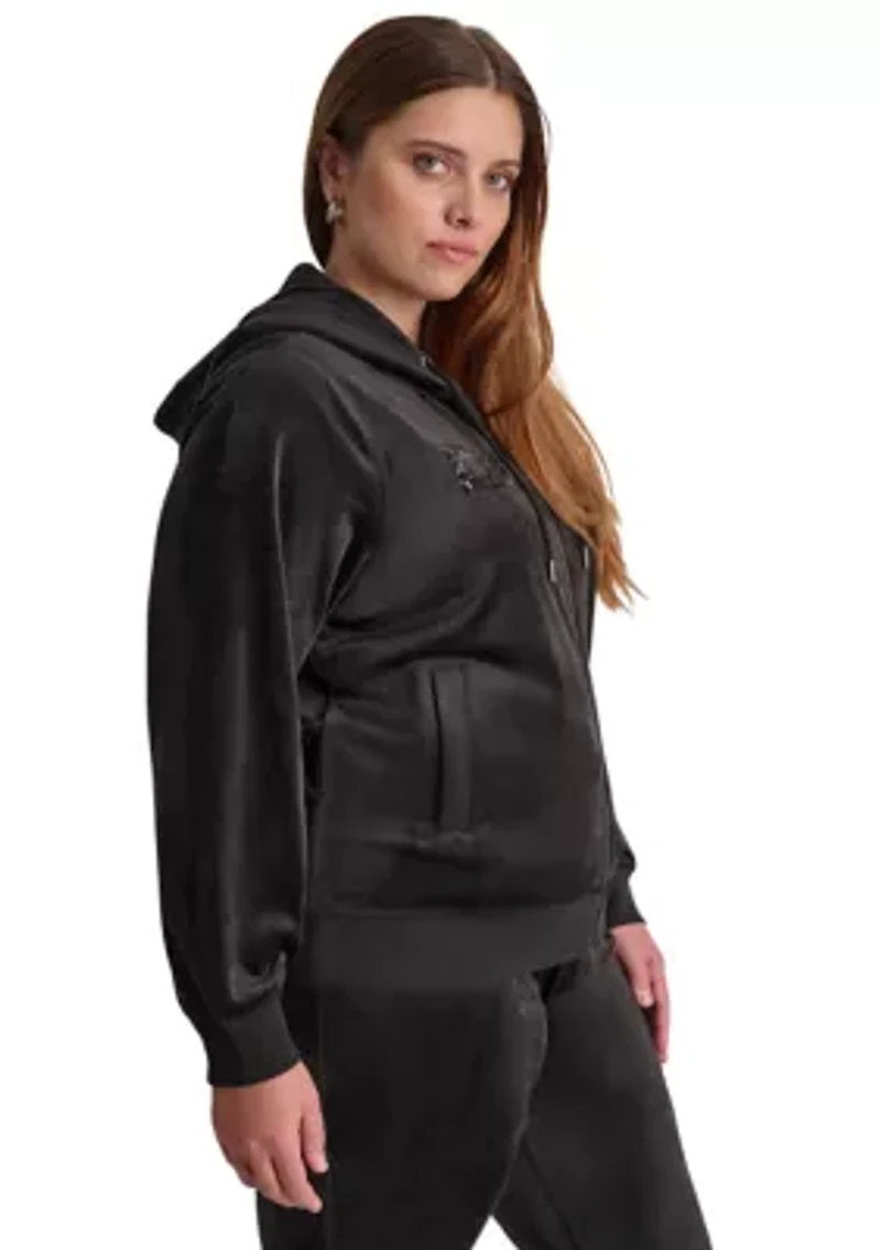 Plus Sequin Appliqué Satin Stitch Logo Velour Hoodie