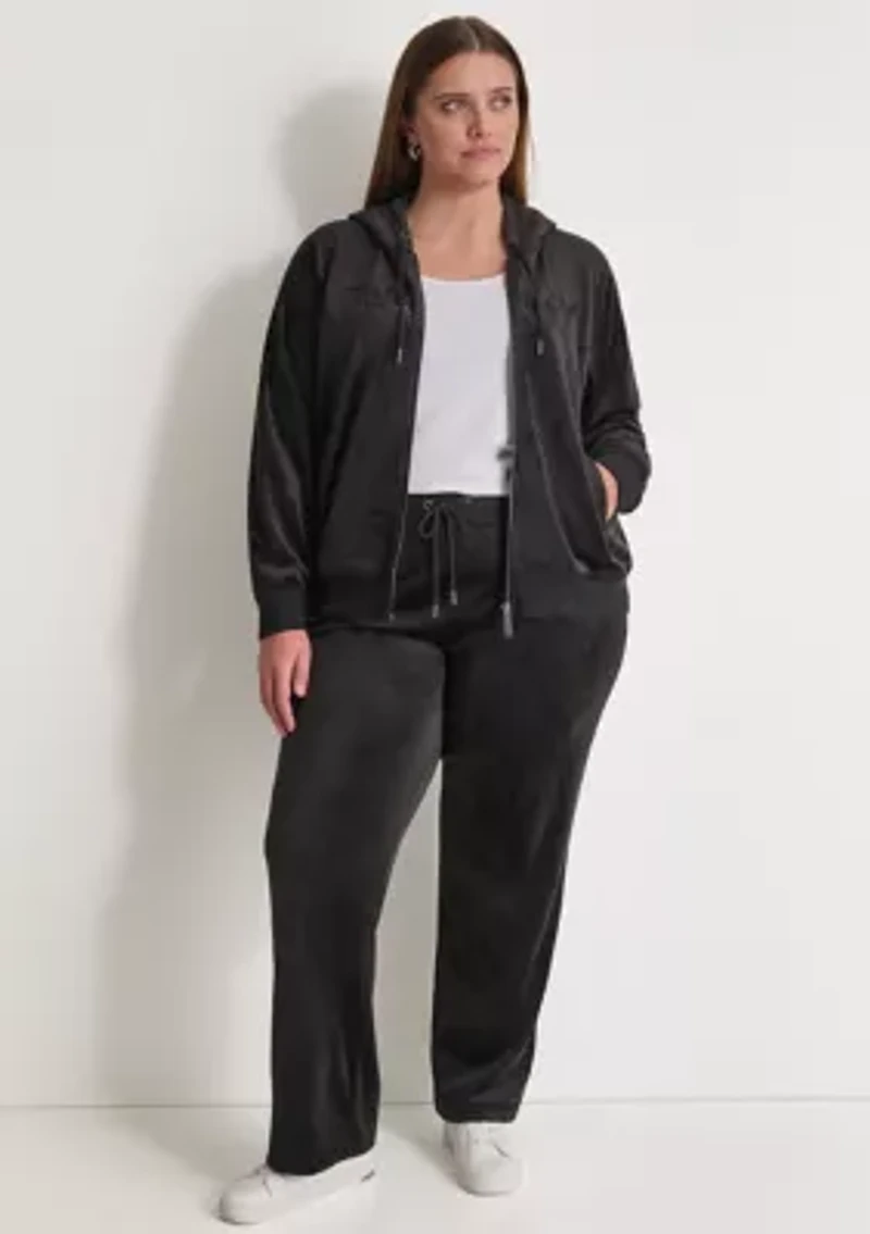 Plus Sequin Appliqué Satin Stitch Logo Velour Hoodie