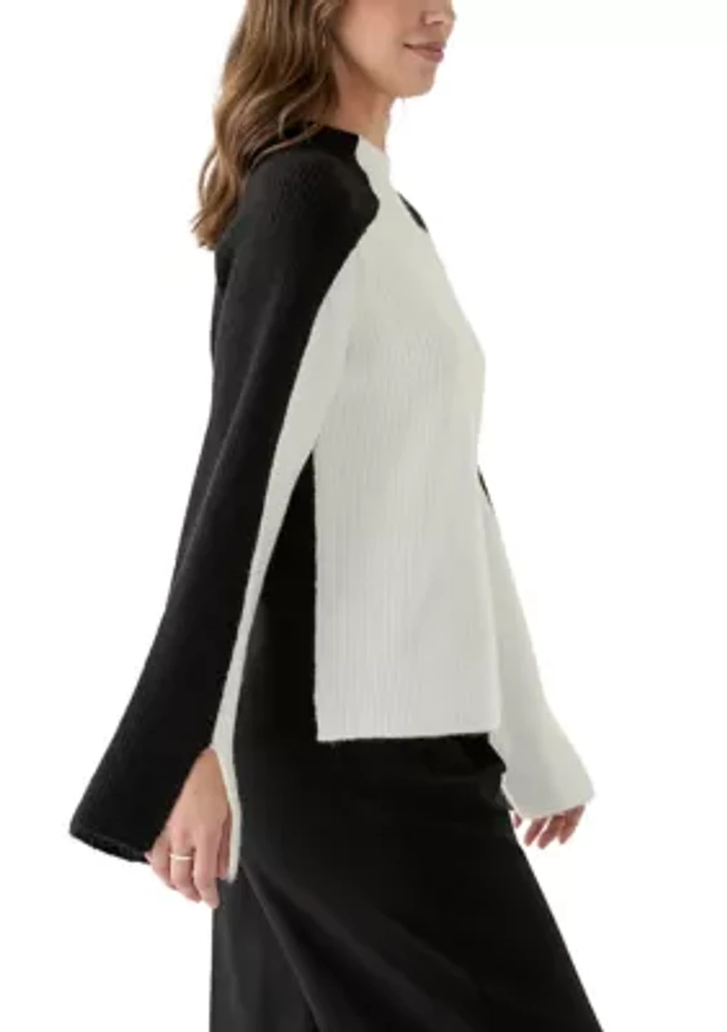 Women's Funnel Neck Color Block Sweater