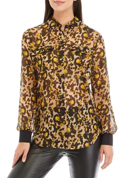 Women's Long Sleeve Button Down Printed Chiffon Shirt