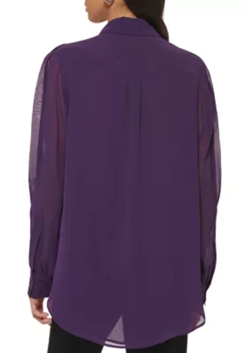 Women's Long Puff Sleeve Chiffon Blouse