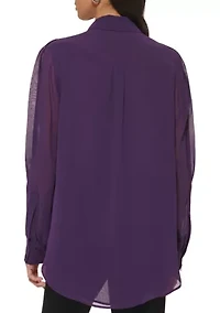 Women's Long Puff Sleeve Chiffon Blouse