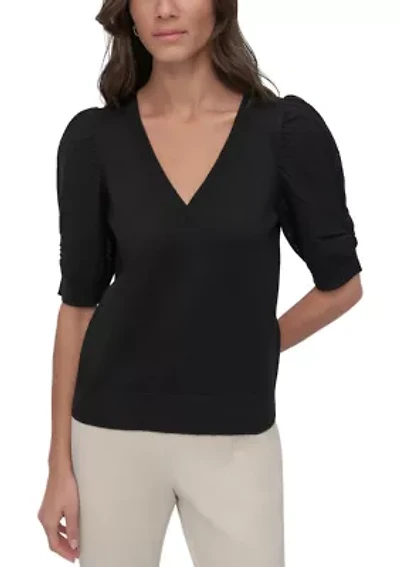 Women's V-Neck Twist Sleeve Sweater