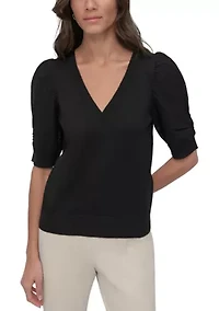 Women's V-Neck Twist Sleeve Sweater