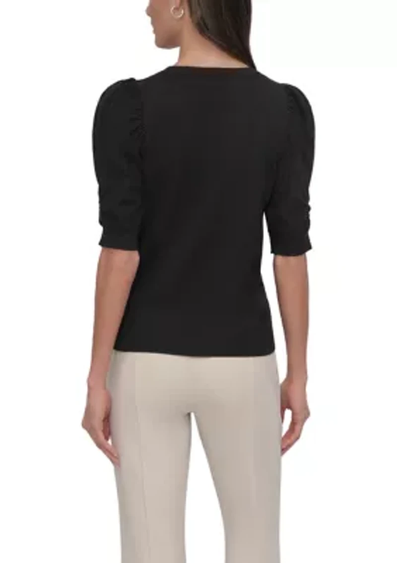 Women's V-Neck Twist Sleeve Sweater