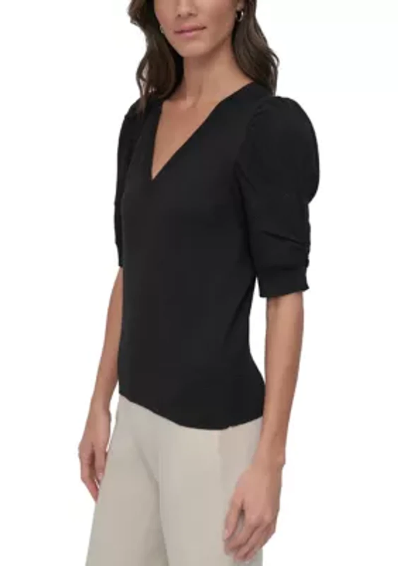 Women's V-Neck Twist Sleeve Sweater