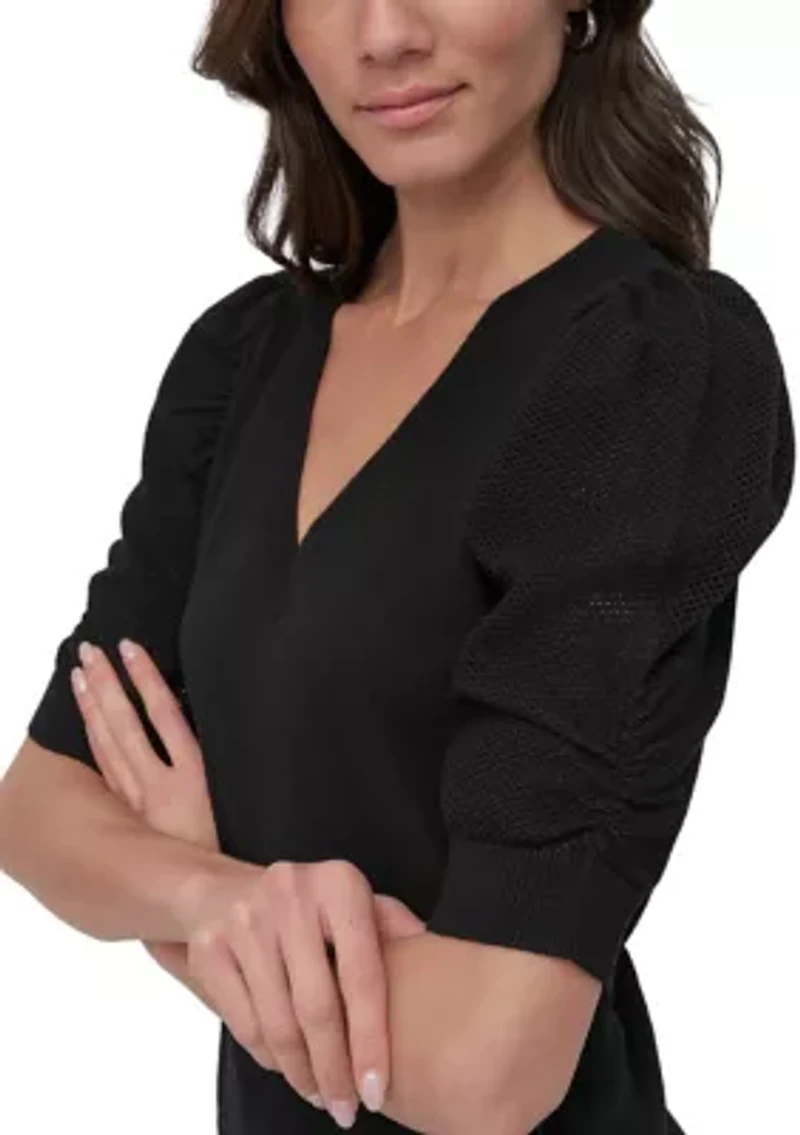 Women's V-Neck Twist Sleeve Sweater