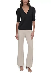 Women's V-Neck Twist Sleeve Sweater