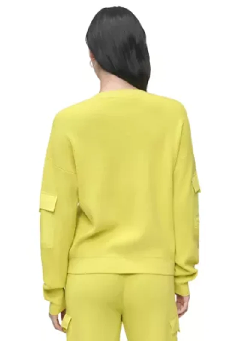 Women's V-Neck Woven Pocket Athletic Sweater