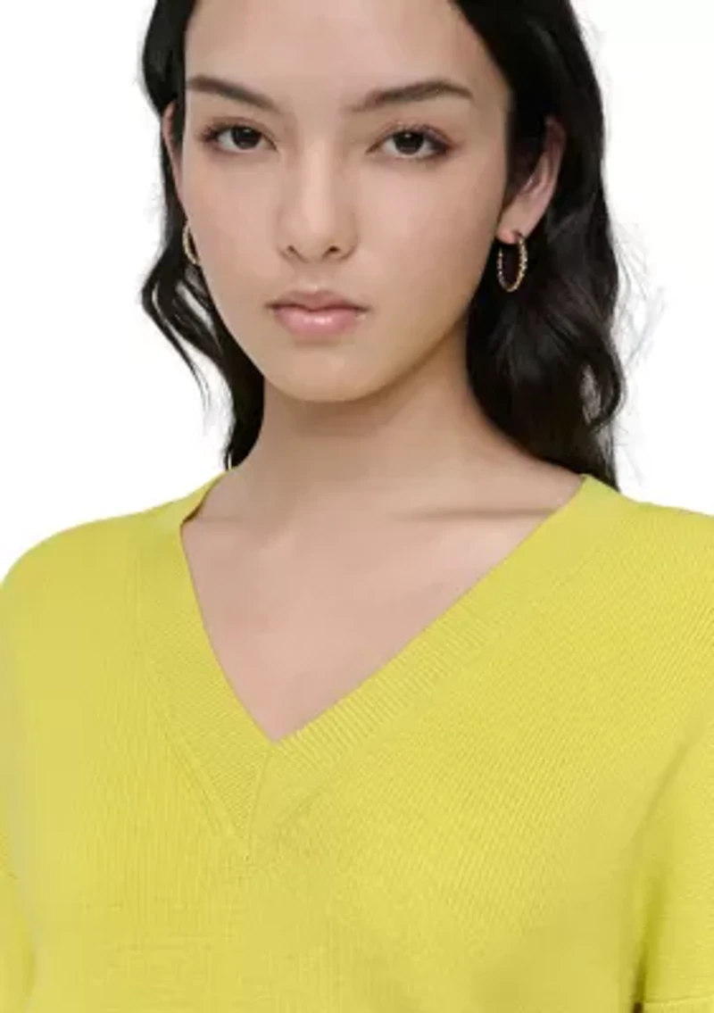 Women's V-Neck Woven Pocket Athletic Sweater