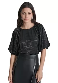Women's Puff Sleeve Animal Jacquard Blouse