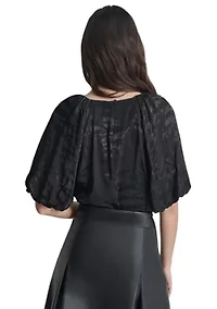 Women's Puff Sleeve Animal Jacquard Blouse